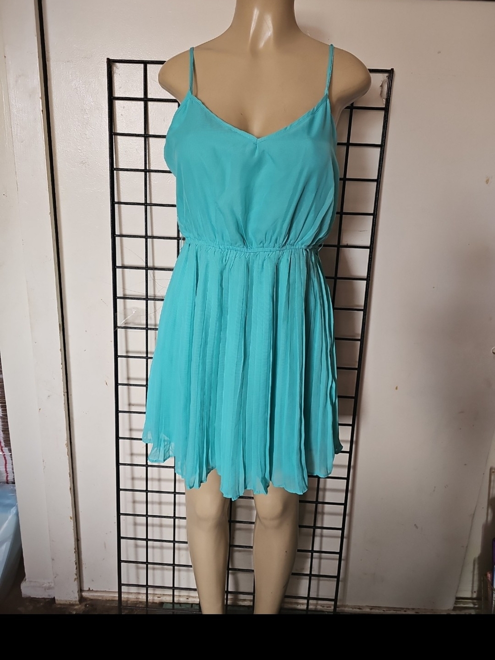 Light Blue Spaghetti Strap Pleated Summer Dress